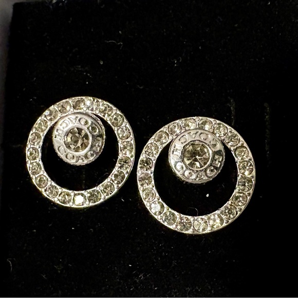 Coach Silver Double Circle Crystal Earrings - Picture 5 of 7